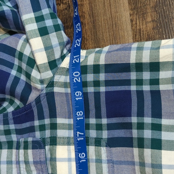L.L. Bean Fleece-Lined Flannel Shirt, Snap-Front Plaid Size Small in Blue/Green - Picture 7 of 12